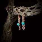 Copper arizona Kingman Turquoise Earrings 14k Rose Gold Bar Dangle fine Jewelry Gift for Women Pure Genuine Cowgirl Western Celestial Sun Blue Teal Stone Gem Crystal rodeo horse country lover boho minimalist simple sensitive ears allergy nickel free