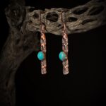 Copper arizona Kingman Turquoise Earrings 14k Rose Gold Bar Dangle fine Jewelry Gift for Women Pure Genuine Cowgirl Western Celestial Sun Blue Teal Stone Gem Crystal rodeo horse country lover boho minimalist simple sensitive ears allergy nickel free