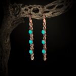 Copper arizona Kingman Turquoise Earrings 14k Rose Gold Bar Dangle fine Jewelry Gift for Women Pure Genuine Cowgirl Western Celestial Sun Blue Teal Stone Gem Crystal rodeo horse country lover boho minimalist simple sensitive ears allergy nickel free